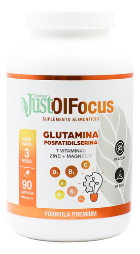 Justolfocus 90 Cápsulas De Glutamina + 7 Vitaminas Sabor Sin Sabor