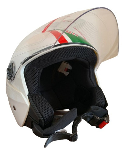 Casco Risky European Blanco Con Verde Y Rojo Con Mica 3/4