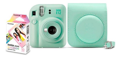 Câmera Fujifilm Instax Mini 12 Verde + Bolsa + Filme Macaron