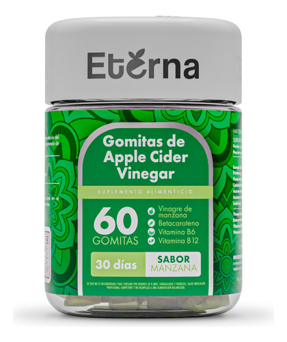 Vinagre De Manzana Eterna Nutrition 60 Gummies, Gluten Free/vegana/sin Azucar