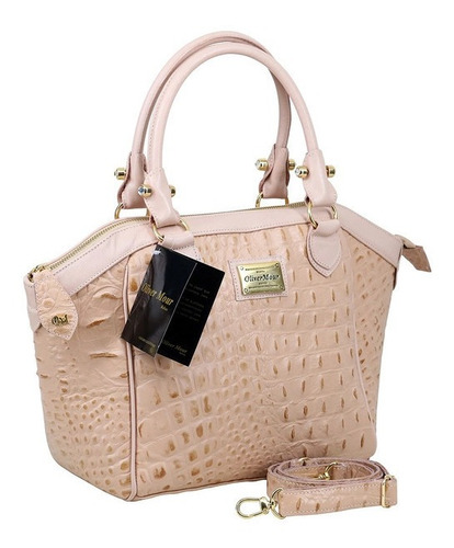 Bolsa Tote Oliver Mour 1008 Design Croco De Couro De Crocodilo  Rosa Com Alça De Ombro Rosa Alças De Cor Rosa