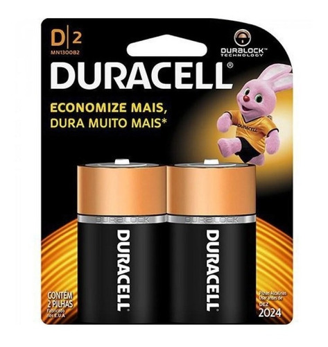 Pilha Alcalina Duracell Grande Com 2 Unidades D2