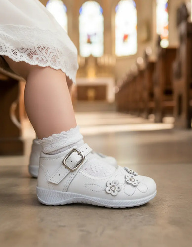 Zapato Bautizo Niña Blanco Piel Mod 1845