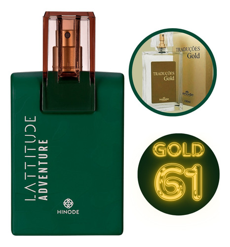 Perfume Masculino Traduções Gold Nº 61 Hinode  - Nova Embalagem - Fragrância Woody Oriental - Lattitude Adventure 100ml