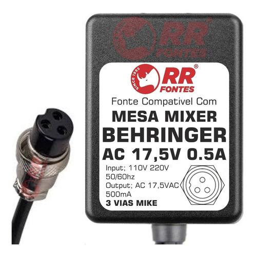 Fonte Ac 17,5v 0.5a Pra Mixer Behringer Eurorack Mx1602