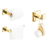 Kit Banheiro Toalheiro Dourado Lavabo  3 Peças Luxo Premium