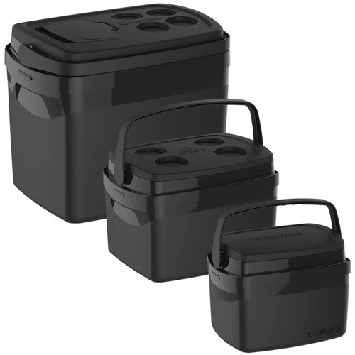 Combo Tres Caixas Termicas 32, 12, 5 L Preto Soprano 0700.03