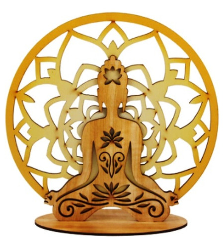 Mandala Buda Fundo Amarelo Com Base Adesivada Em Mdf