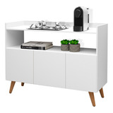 Aparador 3 Portas Buffet Master Retrô Cores Rede Moveis Acabamento Brilhante Cor Branco