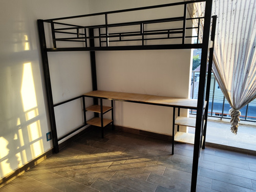 Cama Elevada Tipo Loft Individual Con Escritorio