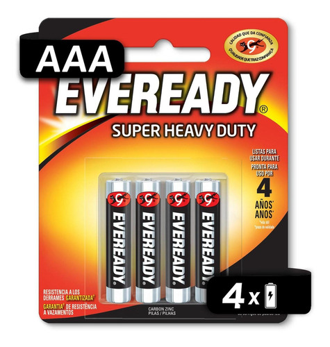 Pila Aaa Eveready Super Heavy Duty 1212 Cilíndrica - Pack De 4 Unidades