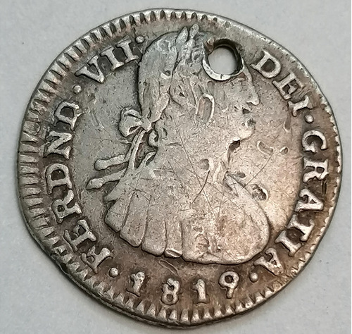 Colombia 1 Real 1819 Plata. Nuevo Reino, J Invertida