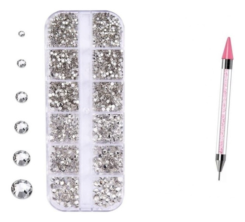 Strass Unha Nail Arte Pedrinhas Prata + Caneta Pega Strass