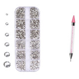 Strass Unha Nail Arte Pedrinhas Prata + Caneta Pega Strass