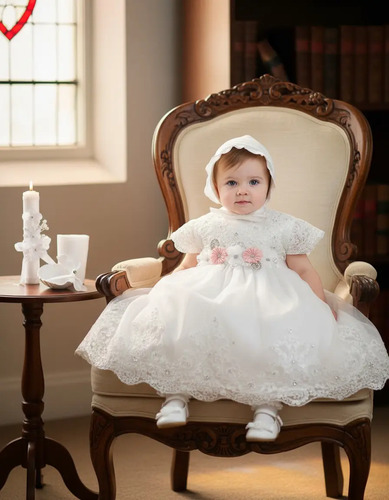 Vestido Bautizo Niña + Kit De Vela + Zapatos + Calcetas Alic