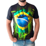 Camiseta Camisa Bandeira Do Brasil Masculina Mao Democracia