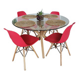 Comedor Mesa De Vidrio 120cm Más 4 Sillas Eames