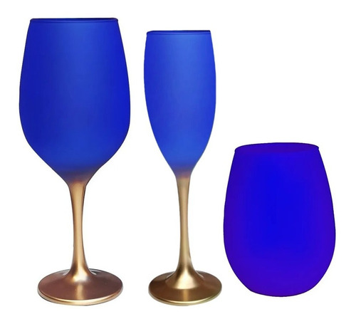  Set Copas 6 Vino 6 Champagne 6 Vasos Color Mate Y Dorado