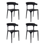 Silla Niviko Living Comedor Jardin Set X4 Plastica Apilable Estructura De La Silla Negro Asiento Negro Diseño De La Tela Polipropileno