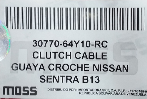 Guaya Embrague Nissan Sentra B13 Moss 97-706410 Foto 3