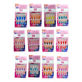 Lote 12 Set Uñas Postizas Lujo Kawaii Adherible 