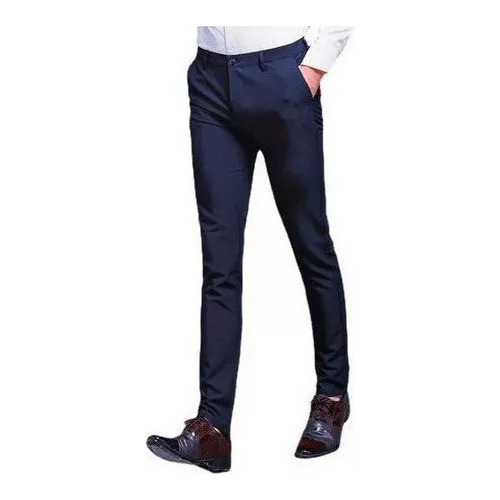 Pantalones De Vestir Hombre Formal Slim Color Solido