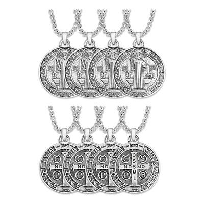4 Pcs Collar Medalla San Benito Dije Cadena Acero Inoxidable | MercadoLibre