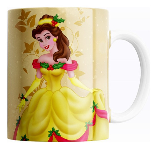 Taza De Cerámica Princesa Bella Disney Feliz Navidad 325ml