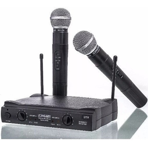 Microfone Sem Fio Duplo Uhf Wireless Le-906 Lelong Cor Preto