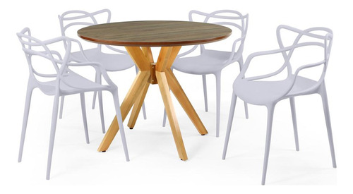 Mesa Jantar Marci Premium Natural 100cm + 4 Cadeiras Allegra