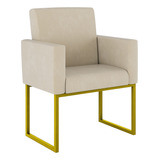 Cadeira Poltrona Moderna Com Base De Ferro Dourado Reforçada
