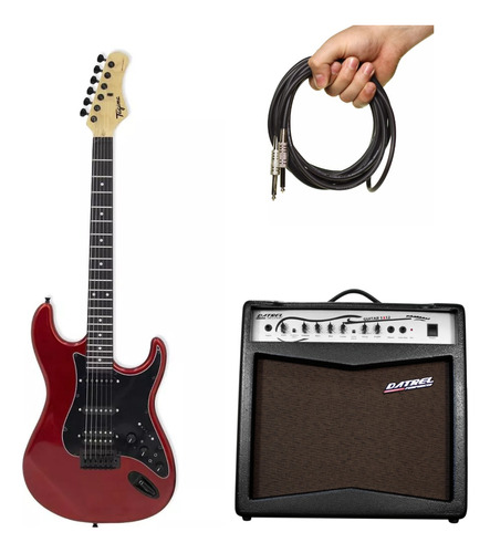 Guitarra Strato Sixmart Preta/vermelha Apple Cinza Com Caixa