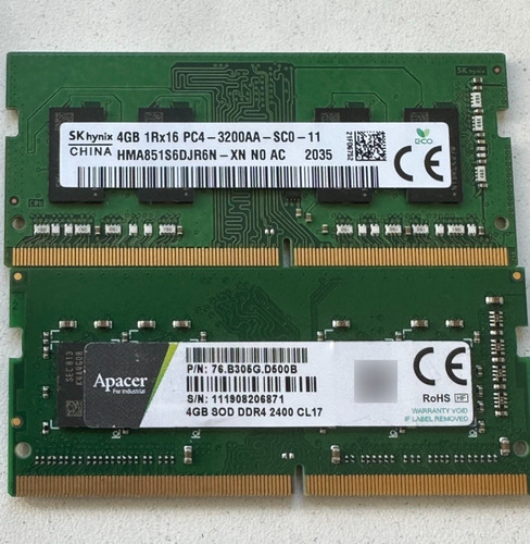 Memoria Ram Sodimm Ddr4 Hynix 4gb Y Apacer 