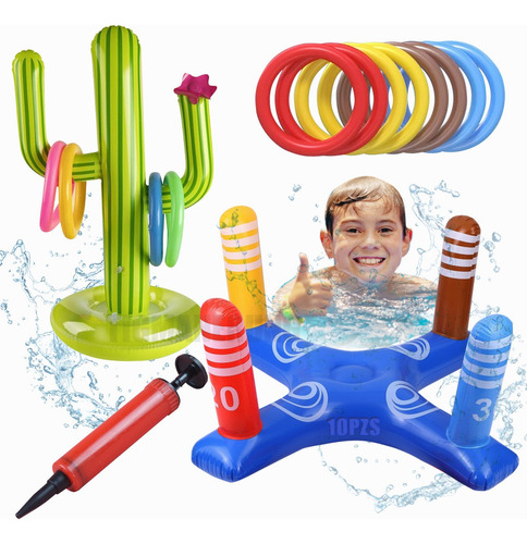 Juego Inflable Lanzamiento Aros Dinámico Juego Piscina Set