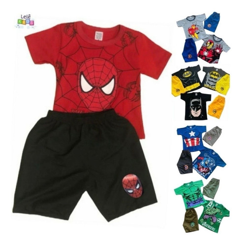 Kit Conjunto Infantil Masculino Herói Roupa Verão Menino