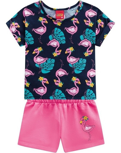 Conjunto Kyly Infantil Feminino Short Verão Flamingo 1 A 8