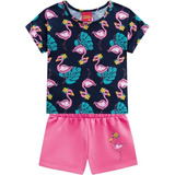 Conjunto Kyly Infantil Feminino Short Verão Flamingo 1 A 8
