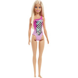 Muñeca Barbie De Playa Con Traje De Baño A Cuadros Rosa Y Ca