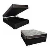 Cama Box Baú Casal Colchão D33 + Box Suede 57x138x188 Preto