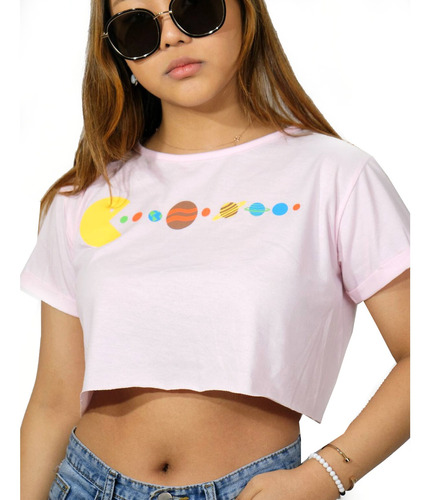 Remera Top Pupera Pac-man Planets Retro 8-bit Tela Suave