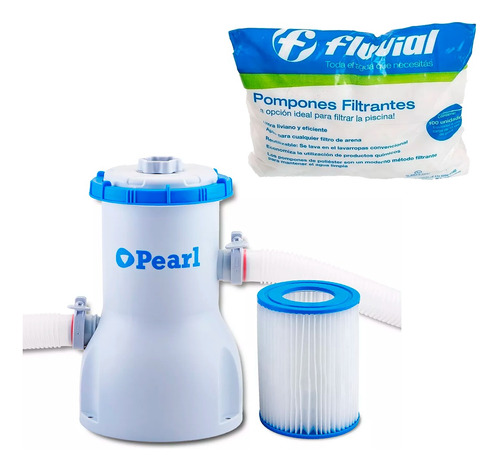 Bomba Filtro Para Pileta Lona Pearl + Pompones Fluvial