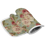 Set Of Oven Mitt And Pot Holder Flower Peony Kitchen Mi...