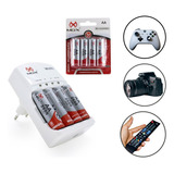 4 Pilhas Aa 2600mah Recarregável + Carregador Auto Stop Cp51 110v/220v