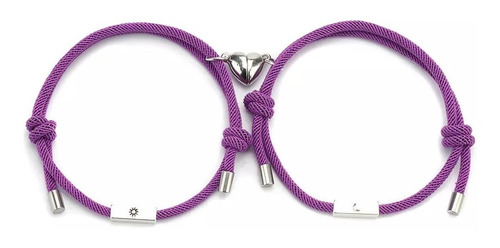 Pulsera Violeta Novios Pareja Sol Luna Corazón Imán 2 En 1