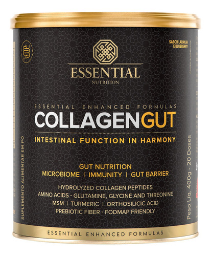 Suplemento Em Pó Essential Nutrition Collagen Gut Colágeno Sabor Laranja E Blueberry Em Lata De 400ml