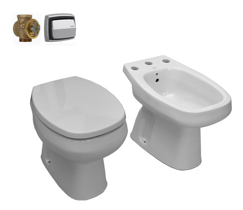 Combo Baño Monaco Corto Bidet Valvula Con Tecla De Descarga