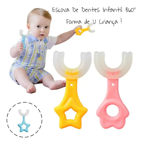 Escova Dentes Infantil Bebês E Crianças Formato U-360º Macia