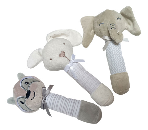 Set De 3 Sonajas Para Bebe Juguete Peluche Felpa Extra Suave