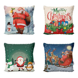 Kit 4 Capas De Almofadas De Natal Decoração Para Sofá 40x40