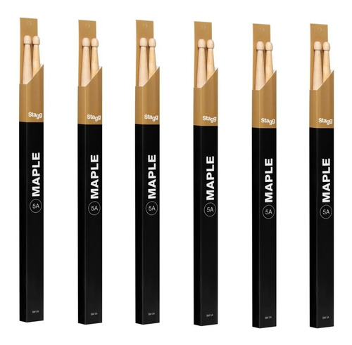 Pack X 6 Baquetas Palillos 5a 5b Stagg Maple Punta De Madera